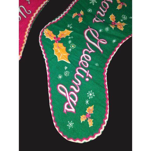 Mcm 1950s Original Set Of 2 Christmas Stockings Seasons Greetings Happy New Year - Picture 7 of 13